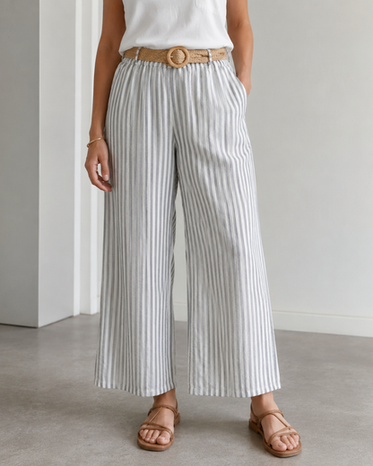 Calça Pantalona Riscas com Cinto