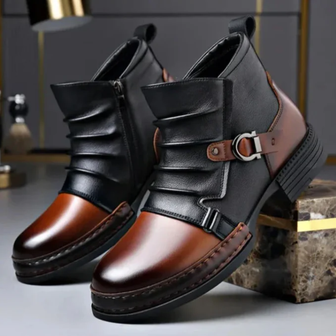 Botas de Cano Curto em Couro Genuíno para Homem com Acabamento Premium e Sola Antiderrapante