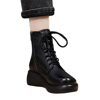 Botas Altas de Pele Suave para Mulher com Atacadores e Forro de Algodão