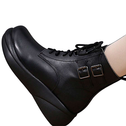 Botas Altas de Pele Suave para Mulher com Atacadores e Forro de Algodão