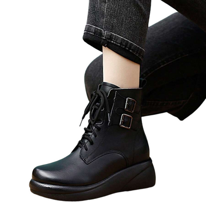 Botas Altas de Pele Suave para Mulher com Atacadores e Forro de Algodão