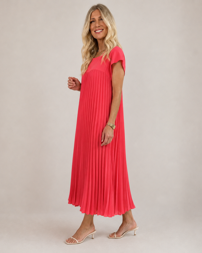 Vestido comprido plissado com mangas franzidas