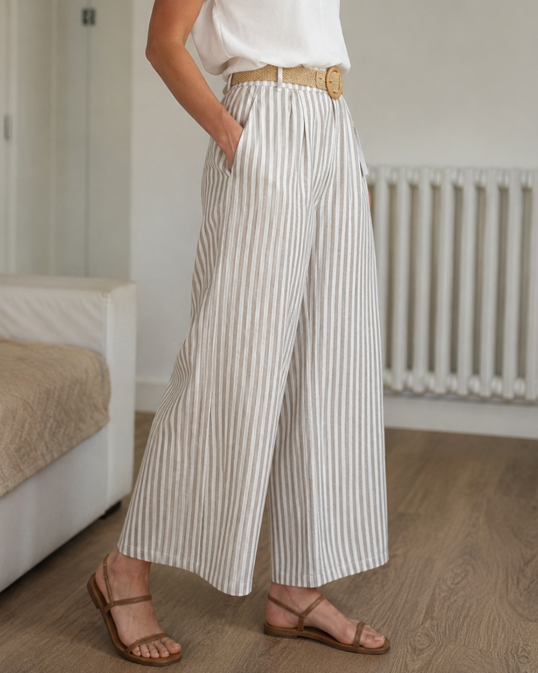 Calça Pantalona Riscas com Cinto