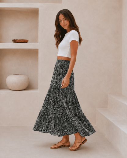 Saia Midi Floral com Cintura Ajustáve